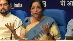 Finance Minister Nirmala Sitharaman addresses a press conference announcing a slew of economic measures to boost growth, at National Media Centre in New Delhi, India, on Friday, August 23, 2019.(Mohd Zakir/HT PHOTO) Finance Minister Nirmala Sitharaman addresses a press conference announcing a slew of economic measures to boost growth, at National Media Centre in New Delhi, India, on Friday, August 23, 2019.(Mohd Zakir/HT PHOTO)