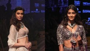 <p>Bollywood actresses Diana Penty and Pooja Hegde walked the ramp on Day 4 of the ongoing Lakme Fashion Week 2019. Diana walked the ramp for designer Riddhi Mehra while Pooja closed the show for designer Jayanti Reddy. Pooja wore a purple lehenga choli while Diana wore an ivory lehenga.</p>