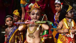 Kolkata, Aug 23 (ANI): Children dressed up as Lord Krishna during the celebrations on the occasion of Janmashtami, in Kolkata on Friday. (ANI Photo) Kolkata, Aug 23 (ANI): Children dressed up as Lord Krishna during the celebrations on the occasion of Janmashtami, in Kolkata on Friday. (ANI Photo)