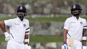 India's captain Virat Kohli, right, and teammate India's Ajinkya Rahane wait for a decision during day three of the first Test cricket match against West Indies at the Sir Vivian Richards cricket ground in North Sound, Antigua and Barbuda, Saturday, Aug. 24, 2019.(AP) India's captain Virat Kohli, right, and teammate India's Ajinkya Rahane wait for a decision during day three of the first Test cricket match against West Indies at the Sir Vivian Richards cricket ground in North Sound, Antigua and Barbuda, Saturday, Aug. 24, 2019.(AP)