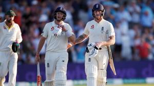 England's Joe Root and Ben Stokes leave the pitch at stumps.(Action Images via Reuters) England's Joe Root and Ben Stokes leave the pitch at stumps.(Action Images via Reuters)