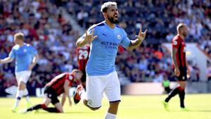 First half efforts from Aguero and Raheem Sterling ensured Pep Guardiola’s side led at the interval despite a stunning free-kick reply from Bournemouth’s Harry Wilson.(AP) First half efforts from Aguero and Raheem Sterling ensured Pep Guardiola’s side led at the interval despite a stunning free-kick reply from Bournemouth’s Harry Wilson.(AP)