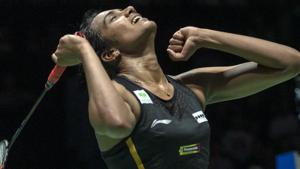 PV Sindhu cheers after winning her women's singles final match against Japan's Nozomi Okuhara.(AP) PV Sindhu cheers after winning her women's singles final match against Japan's Nozomi Okuhara.(AP)