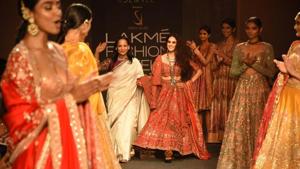 The actor, who is married to Riteish Deshmukh, graced the ramp as the showstopper for(IANS) The actor, who is married to Riteish Deshmukh, graced the ramp as the showstopper for(IANS)