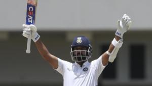 India's Ajinkya Rahane celebrates after he scored a century.(AP) India's Ajinkya Rahane celebrates after he scored a century.(AP)