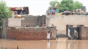 Water released by Bhakra Beas Management Board from Bhakra dam last week is being blamed for floods in the state.(Pardeep Pandit / Hindustan Times) Water released by Bhakra Beas Management Board from Bhakra dam last week is being blamed for floods in the state.(Pardeep Pandit / Hindustan Times)
