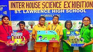 Students of St Lawrence High School, Borivli, made science projects on topics ranging from rainwater harvesting to electric car.(HT) Students of St Lawrence High School, Borivli, made science projects on topics ranging from rainwater harvesting to electric car.(HT)