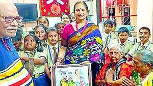 Students and school official of Narayana e-Techno School, Kalyan, at an old-age home Students and school official of Narayana e-Techno School, Kalyan, at an old-age home