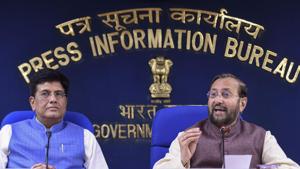 Union Minister of Environment, Forest and Climate Change Prakash Javadekar along with Union Railways Minister Piyush Goyal addresses a press conference in New Delhi.(PTI) Union Minister of Environment, Forest and Climate Change Prakash Javadekar along with Union Railways Minister Piyush Goyal addresses a press conference in New Delhi.(PTI)