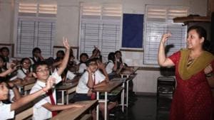 The children studying in government schools would now learn Sanskrit poems of their curriculum sung by their teachers. (Representational image)(Hindustan Times/Prasad Gori) The children studying in government schools would now learn Sanskrit poems of their curriculum sung by their teachers. (Representational image)(Hindustan Times/Prasad Gori)