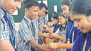Students celebrating raksha bandhan.(HT) Students celebrating raksha bandhan.(HT)