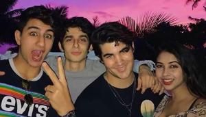 Ibrahim Ali Khan and Aarav Bhatia dined with their friends in Mumbai on Sunday. Ibrahim Ali Khan and Aarav Bhatia dined with their friends in Mumbai on Sunday.