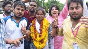 NSUI rebel with supporters celebrate the victory as PResident of RUSU, at rajasthan university in Jaipur(HT file) NSUI rebel with supporters celebrate the victory as PResident of RUSU, at rajasthan university in Jaipur(HT file)