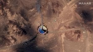 This satellite image from Maxar Technologies shows a fire at a rocket launch pad at the Imam Khomeini Space Center in Iran's Semnan province, Thursday, Aug. 29, 2019. Satellite images released Thursday show the smoldering remains of a rocket at a Iran space center that was to conduct a U.S.-criticized satellite launch. (Satellite image ©2019 Maxar Technologies via AP)(AP)