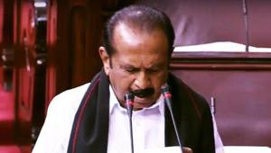 Vaiko, now an ally of the opposition DMK, entered the upper house of parliament with the support of the Dravidian major only last month.(ANI PHOTO.) Vaiko, now an ally of the opposition DMK, entered the upper house of parliament with the support of the Dravidian major only last month.(ANI PHOTO.)