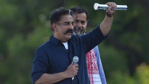 With the acquisition of the TV channel and Kamal Hassan’s proposed state-wide tour from November 7, coinciding with the actor’s birthday, the party is making a determined bid to be an alternative to the two dominant Dravidian parties, the ruling AIADMK and the opposition DMK.(ANI PHOTO.) With the acquisition of the TV channel and Kamal Hassan’s proposed state-wide tour from November 7, coinciding with the actor’s birthday, the party is making a determined bid to be an alternative to the two dominant Dravidian parties, the ruling AIADMK and the opposition DMK.(ANI PHOTO.)