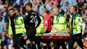 Manchester City's Aymeric Laporte is stretchered off after sustaining an injury.(Action Images via Reuters) Manchester City's Aymeric Laporte is stretchered off after sustaining an injury.(Action Images via Reuters)
