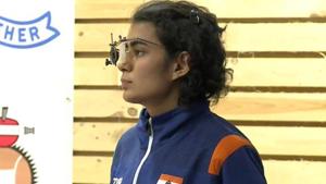 Yashaswini Singh Deswal upstaged multiple Olympic medallist Olena Kostevych of Ukraine to clinch gold in 10m air pistol.(Twitter)