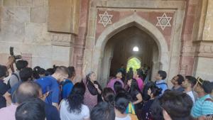 Historian Swapna Liddle conducts a heritage walk in Mehrauli during the festival. s(Sourced) Historian Swapna Liddle conducts a heritage walk in Mehrauli during the festival. s(Sourced)