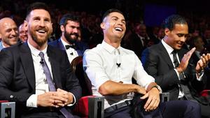 Cristiano Ronaldo of Juventus, Lionel Messi of FC Barcelona and Virgil Van Dijk of Liverpool.(UEFA via Getty Images) Cristiano Ronaldo of Juventus, Lionel Messi of FC Barcelona and Virgil Van Dijk of Liverpool.(UEFA via Getty Images)