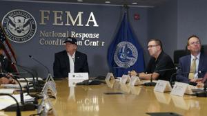 US president Donald Trump during a briefing about Hurricane Dorian at the Federal Emergency Management Agency (FEMA) on Sunday.(AP Photo) US president Donald Trump during a briefing about Hurricane Dorian at the Federal Emergency Management Agency (FEMA) on Sunday.(AP Photo)