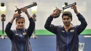 Manu Bhaker and Saurabh Chaudhary won he mixed 10m air pistol gold.(Twitter) Manu Bhaker and Saurabh Chaudhary won he mixed 10m air pistol gold.(Twitter)