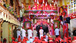 A view of tastefully decorated Bhawan, Atka and surrounding area at the Holy Cave Shrine of Shri Mata Vaishno Devi Ji during Navratras.(HT Photo) A view of tastefully decorated Bhawan, Atka and surrounding area at the Holy Cave Shrine of Shri Mata Vaishno Devi Ji during Navratras.(HT Photo)