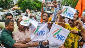 Activists of the Hindu Yuva Chattra Parishad burn copies of NRC list, Guwahati, August 31, 2019(PTI) Activists of the Hindu Yuva Chattra Parishad burn copies of NRC list, Guwahati, August 31, 2019(PTI)