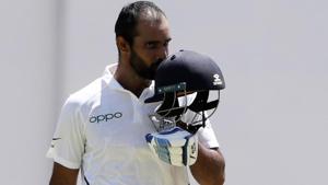 India's Hanuma Vihari celebrates after he scored a century.(AP) India's Hanuma Vihari celebrates after he scored a century.(AP)