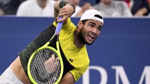 Matteo Berrettini of Italy serves to Andrey Rublev of Russia in a fourth round match.(USA TODAY Sports) Matteo Berrettini of Italy serves to Andrey Rublev of Russia in a fourth round match.(USA TODAY Sports)