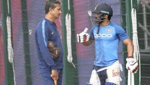 India's Kedar Jadhav, right, talks to batting coach Sanjay Bangar(AP) India's Kedar Jadhav, right, talks to batting coach Sanjay Bangar(AP)
