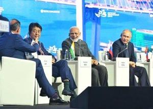 Prime Minister Narendra Modi at the Eastern Economic Forum Summit in Vladivostok on Thursday.(Twitter/ Narendra Modi) Prime Minister Narendra Modi at the Eastern Economic Forum Summit in Vladivostok on Thursday.(Twitter/ Narendra Modi)