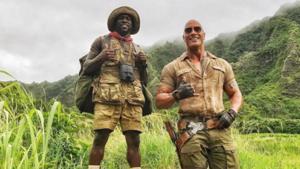 Dwayne Johnson and Kevin Hart on the sets of Jumanji. Dwayne Johnson and Kevin Hart on the sets of Jumanji.