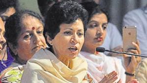 Kumari Selja, a former union minister and a prominent Dalit face of the Congress, is the first woman president of the grand old party in male-dominated Haryana.(HT file photo) Kumari Selja, a former union minister and a prominent Dalit face of the Congress, is the first woman president of the grand old party in male-dominated Haryana.(HT file photo)
