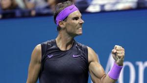 Rafael Nadal, of Spain, reacts after winning the first set against Diego Schwartzman, of Argentina.(AP) Rafael Nadal, of Spain, reacts after winning the first set against Diego Schwartzman, of Argentina.(AP)