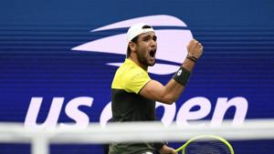 Sep 4, 2019; Flushing, NY, USA; Matteo Berrettini of Italy celebrates a point against Gael Monfils of France in the quarterfinals on day ten of the 2019 US Open tennis tournament at USTA Billie Jean King National Tennis Center.(USA TODAY Sports) Sep 4, 2019; Flushing, NY, USA; Matteo Berrettini of Italy celebrates a point against Gael Monfils of France in the quarterfinals on day ten of the 2019 US Open tennis tournament at USTA Billie Jean King National Tennis Center.(USA TODAY Sports)