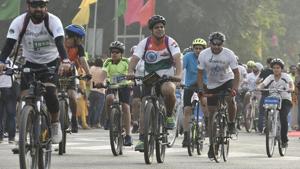Cyclists participate in a cycle rally on the occasion of World Bicycle Day 2018 at Connaught Place in New Delhi. The Delhi Development Authority (DDA) has proposed to develop a 33-km dedicated corridor, “The Delhi Cyclewalk” project, for pedestrians and cyclists in south Delhi.(Raj K Raj/HT File PHOTO) Cyclists participate in a cycle rally on the occasion of World Bicycle Day 2018 at Connaught Place in New Delhi. The Delhi Development Authority (DDA) has proposed to develop a 33-km dedicated corridor, “The Delhi Cyclewalk” project, for pedestrians and cyclists in south Delhi.(Raj K Raj/HT File PHOTO)