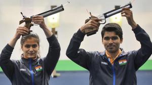 Indian shooters Manu Bhaker and Saurabh Chaudhary.(Hindustan Times via Getty Images) Indian shooters Manu Bhaker and Saurabh Chaudhary.(Hindustan Times via Getty Images)