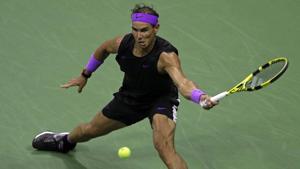 New York: Rafael Nadal, of Spain, hits a return to Diego Schwartzman, of Argentina, during the quarterfinals of the U.S. Open tennis tournament Wednesday, Sept. 4, 2019, in New York.(AP) New York: Rafael Nadal, of Spain, hits a return to Diego Schwartzman, of Argentina, during the quarterfinals of the U.S. Open tennis tournament Wednesday, Sept. 4, 2019, in New York.(AP)