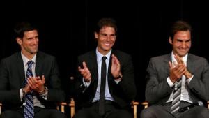 Novak Djokovic, Rafael Nadal and Roger Federer on stage during the ATP Heritage Celebration at The Waldorf, Astoria.(Getty Images) Novak Djokovic, Rafael Nadal and Roger Federer on stage during the ATP Heritage Celebration at The Waldorf, Astoria.(Getty Images)