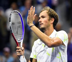 Daniil Medvedev of Russia celebrates match point against Grigor Dimitrov of Bulgaria in a semifinal match on day twelve of the 2019 U.S. Open tennis tournament at USTA Billie Jean King National Tennis Center.(USA TODAY Sports) Daniil Medvedev of Russia celebrates match point against Grigor Dimitrov of Bulgaria in a semifinal match on day twelve of the 2019 U.S. Open tennis tournament at USTA Billie Jean King National Tennis Center.(USA TODAY Sports)