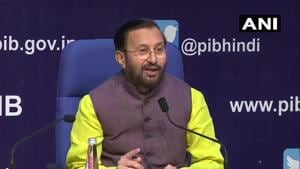Union minister Prakash Javadekar said at a press briefing on the Narendra Modi government completing 100 days in its second term.(ANI) Union minister Prakash Javadekar said at a press briefing on the Narendra Modi government completing 100 days in its second term.(ANI)