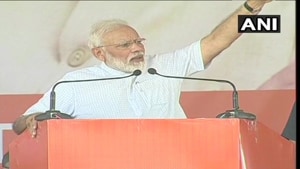 Prime Minister Narendra Modi addressing an election rally in Rohtak on Sunday.(ANI)