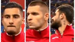 Albanian players look confused as Andorra national anthem is played at Stade de France.(Screengrab) Albanian players look confused as Andorra national anthem is played at Stade de France.(Screengrab)