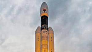 India’s second Moon mission Chandrayaan-2 lifted off onboard the launch vehicle from the Satish Dhawan Space Center at Sriharikota in Andhra Pradesh on July 22.(PTI PHOTO.) India’s second Moon mission Chandrayaan-2 lifted off onboard the launch vehicle from the Satish Dhawan Space Center at Sriharikota in Andhra Pradesh on July 22.(PTI PHOTO.)