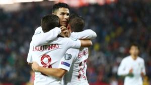 European champions Portugal got their Euro 2020 qualifying campaign back on track with goals from William Carvalho, Goncalo Guedes, Cristiano Ronaldo and Bernardo Silva(REUTERS) European champions Portugal got their Euro 2020 qualifying campaign back on track with goals from William Carvalho, Goncalo Guedes, Cristiano Ronaldo and Bernardo Silva(REUTERS)