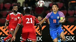 Indian football captain Sunil Chhetri vies for the ball.(PTI) Indian football captain Sunil Chhetri vies for the ball.(PTI)