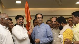 The exodus from the Nationalist Congress Party (NCP) continued on Monday, with its MLA from Shrivardhan constituency in Raigad district, Avdhut Tatkare, joining the Shiv Sena. (Photo by Rajesh Waradkar) The exodus from the Nationalist Congress Party (NCP) continued on Monday, with its MLA from Shrivardhan constituency in Raigad district, Avdhut Tatkare, joining the Shiv Sena. (Photo by Rajesh Waradkar)