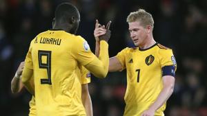 Belgium's Kevin De Bruyne, right, celebrates with Belgium's Romelu Lukaku.(AP) Belgium's Kevin De Bruyne, right, celebrates with Belgium's Romelu Lukaku.(AP)