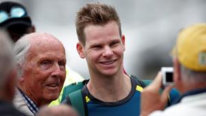 Australia's Steve Smith poses for a photograph with a fan during nets.(Action Images via Reuters)